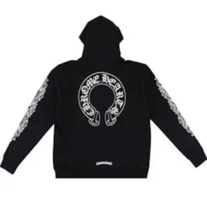 Chrome Hearts Horseshoe Floral Cross Sleeve Embroidered Hood Zip Up Hoodie Black