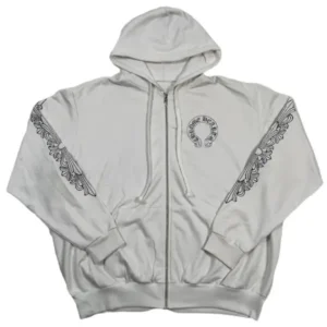Chrome Hearts Horseshoe Floral Zip Up Hoodie White