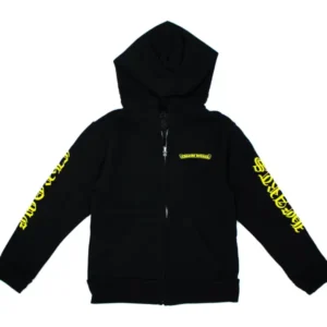 Chrome Hearts Kids Scroll Logo Hoodie Black/Yellow