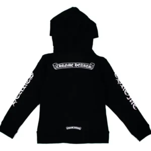 Chrome Hearts Kids Scroll Logo Zip Up Hoodie Black/White