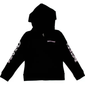 Chrome Hearts Kids Scroll Logo Zip Up Hoodie Black/White