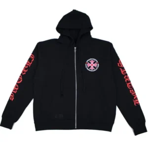 Chrome Hearts Made In Hollywood Plus Cross Zip Up Hoodie Black/Red