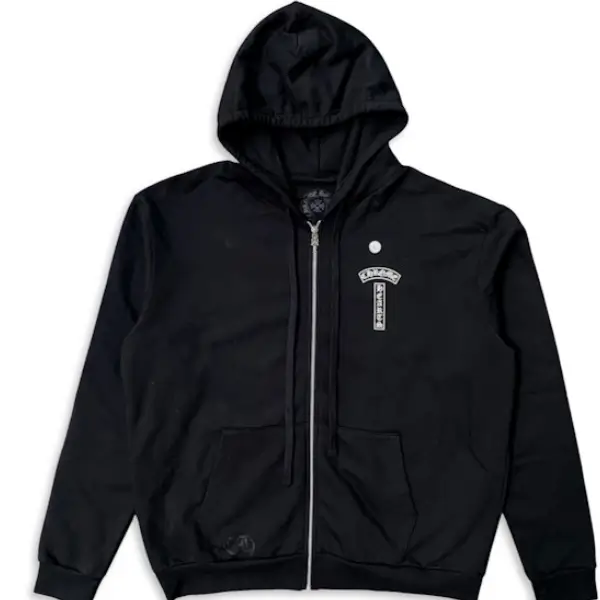 Chrome Hearts T Logo FU Shoulder Zip Up Hoodie Black front Chrome Hearts T Logo FU Shoulder Zip Up Hoodie Black